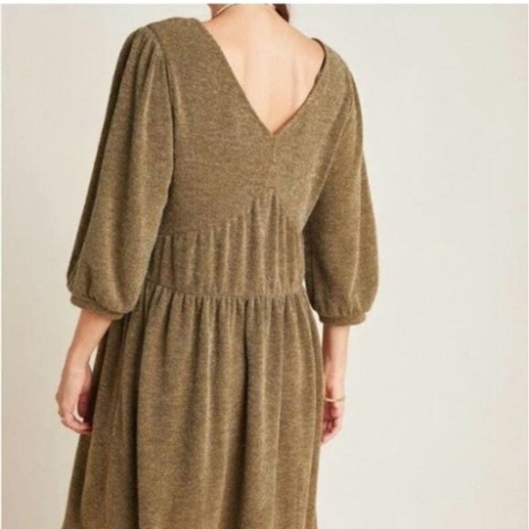 Anthropologie RO+DE Moss Green V-Neck Dress Puff Sleeves Milkmaid Size Small - Picture 8 of 8